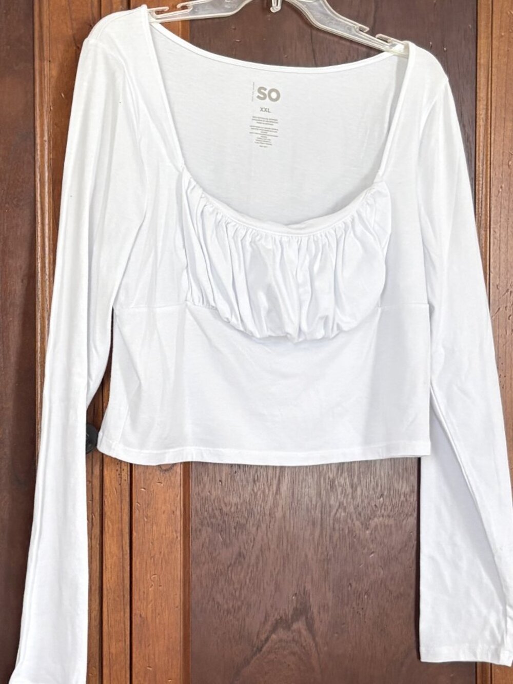NWT White Gathered Bust Long Sleeve Top by SO